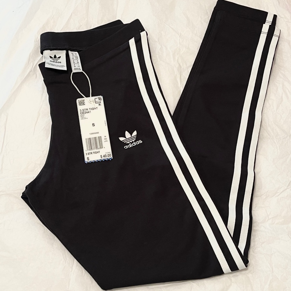 NWT! Adidas Women’s 3 Stripe Black & White Leggings Size Small Slim Fit … - Picture 2 of 5